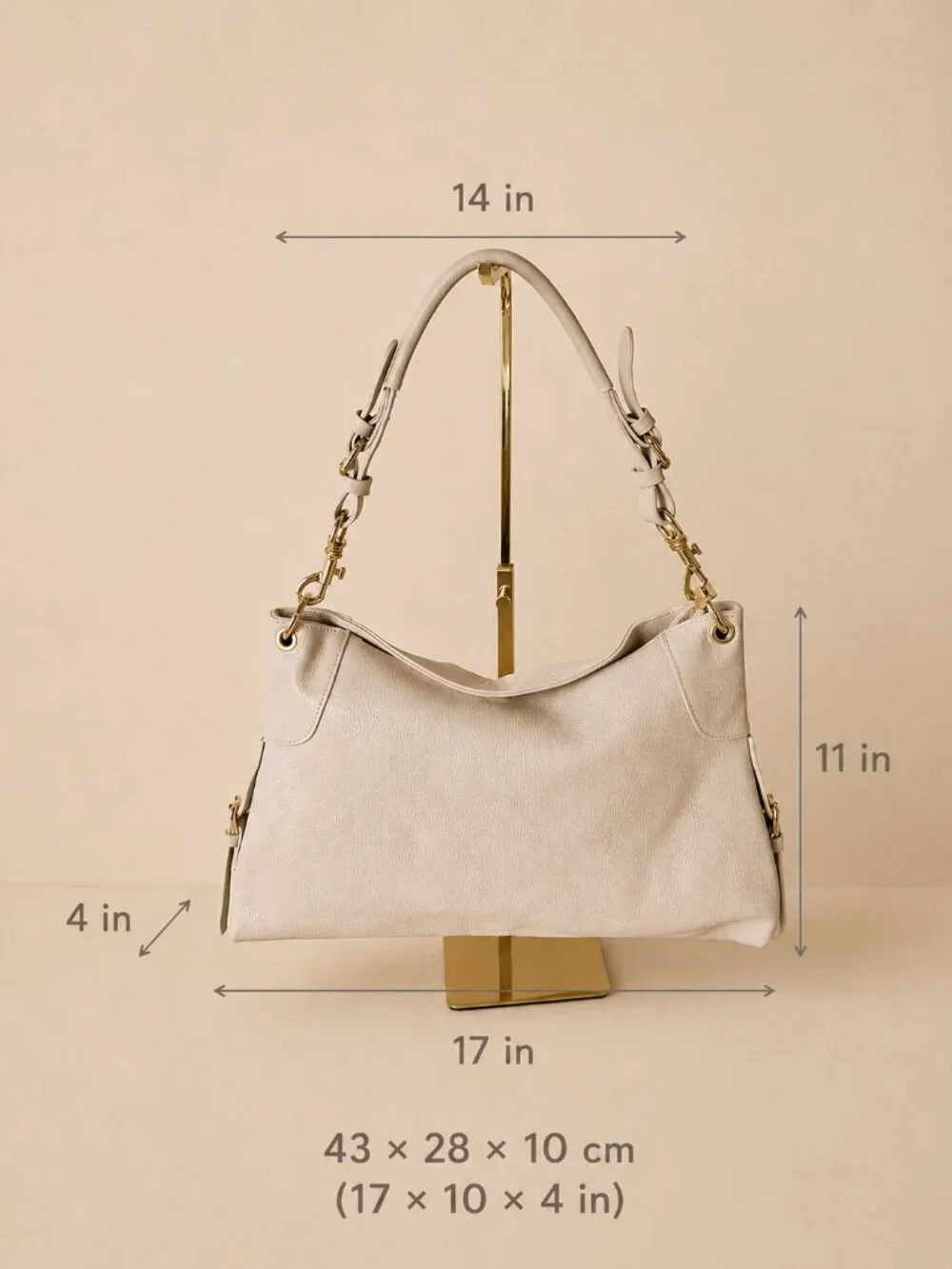 Italian Leather Slouchy Hobo Bag, East-West Minimalist Everyday Tote